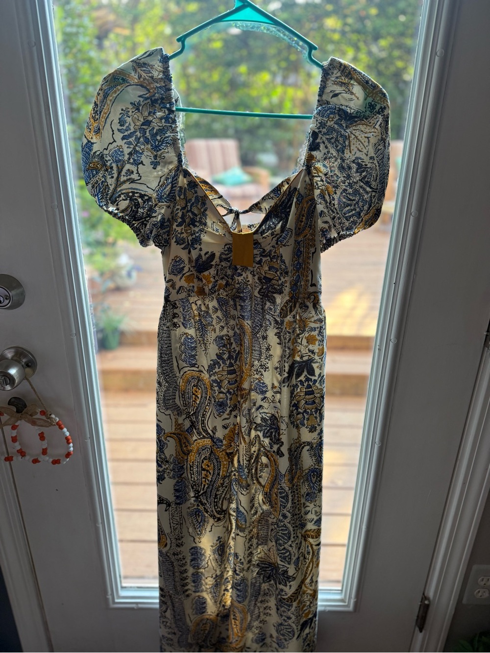 Women’s Cream Paisley Maxi Dress with Puff Sleeves